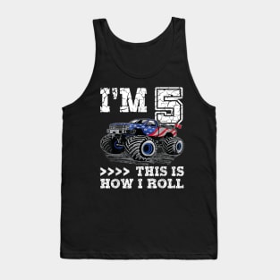 5 Year Old 5th Birthday Boy Monster Truck Car Tank Top